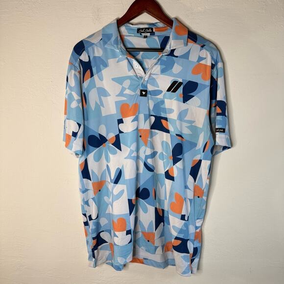 Bad Birdie Core Performance Polo Blue and Orange Floral Size Large - Picture 2 of 7